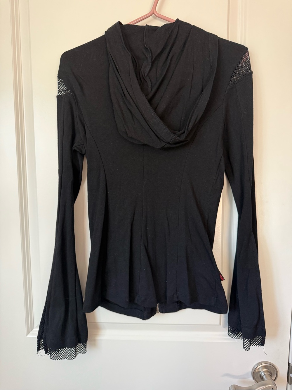 VINTAGE Tripp NYC Y2K Mesh Flare Sleeve Hoodie Goth Black Zip Up - Picture 9 of 9
